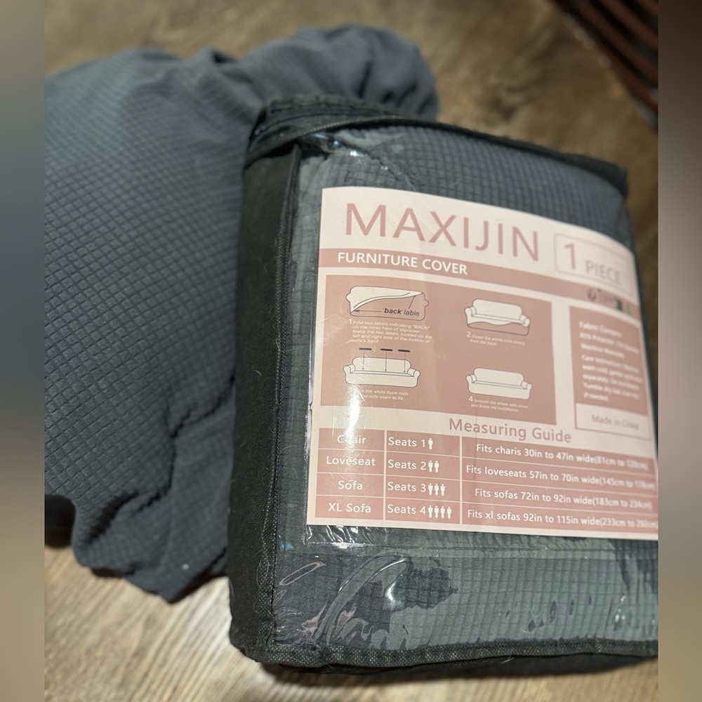 (2) MAXIJIN Super Stretch Couch Cover for 3 Cushion Couch, (Large, Gray)